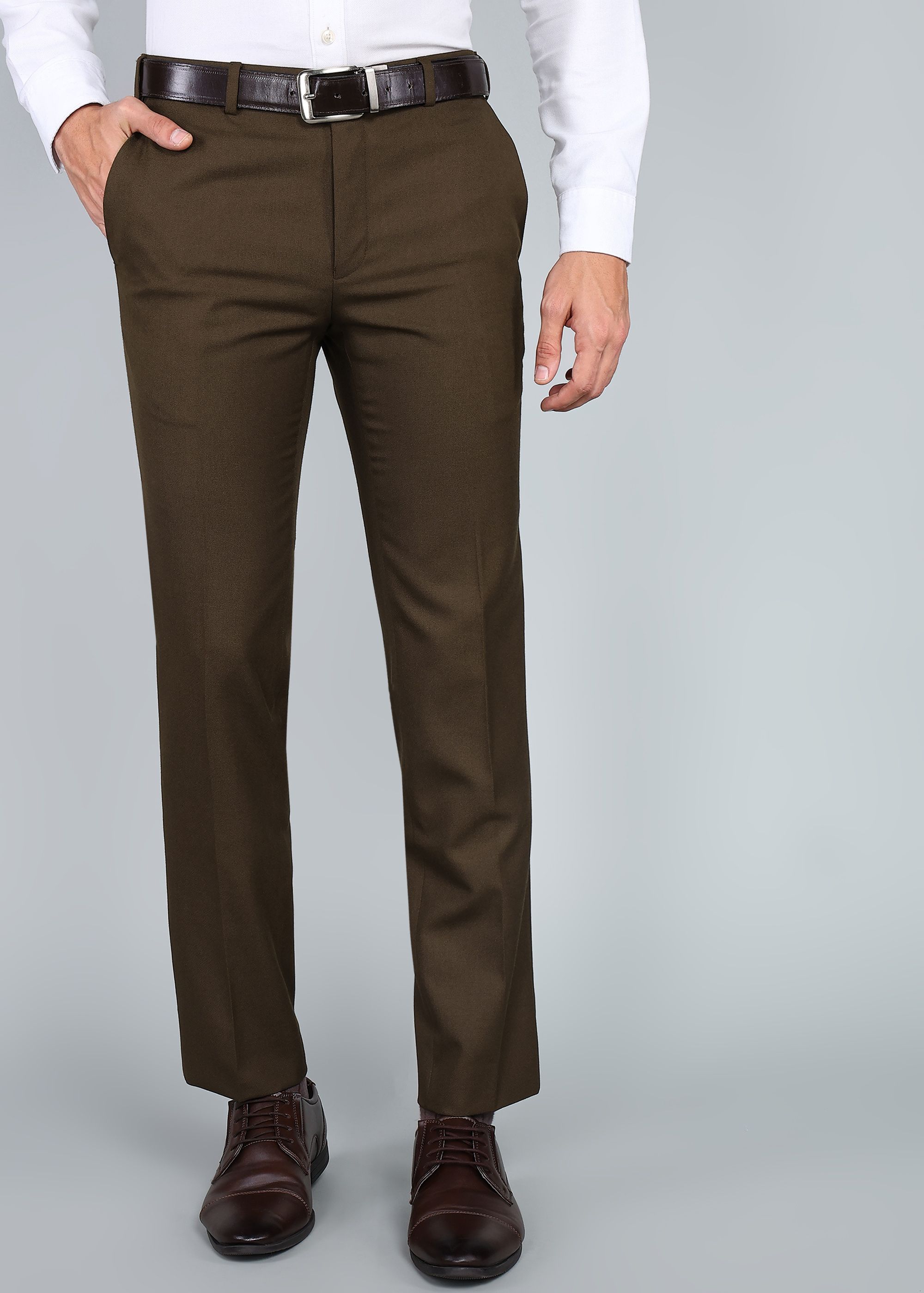 raymond Men Slim Fit Brown Polyester Trousers-picture-16