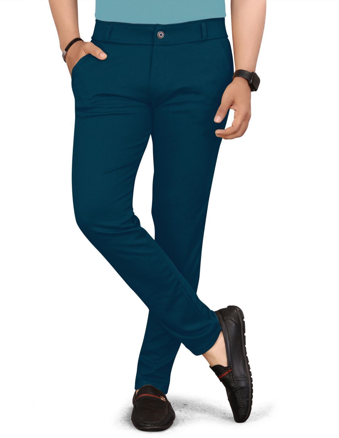 bidatsh trend Men Regular Fit Dark Blue Lycra Blend Trousers-picture-6