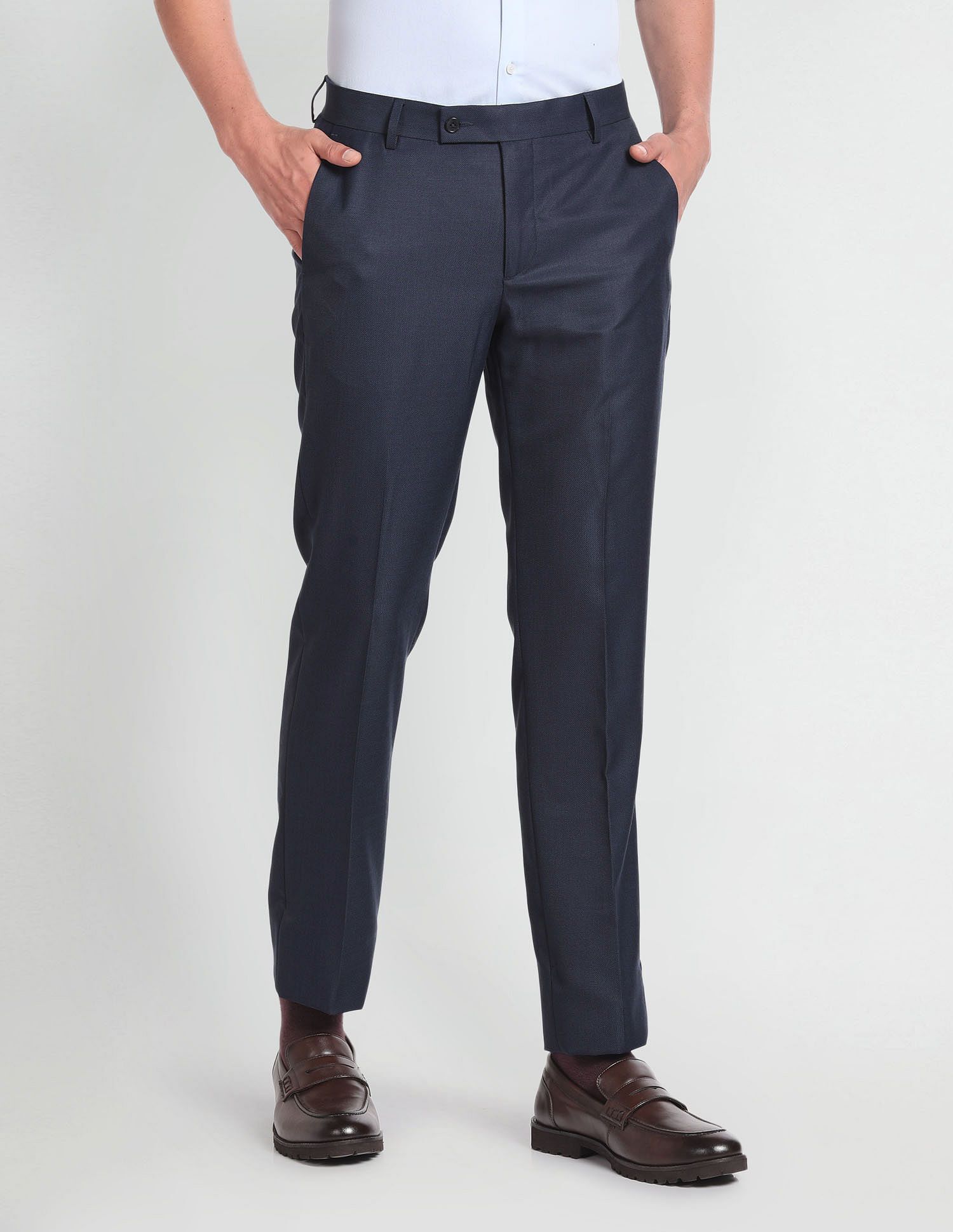 arrow Men Regular Fit Blue Polyester Trousers-picture-20