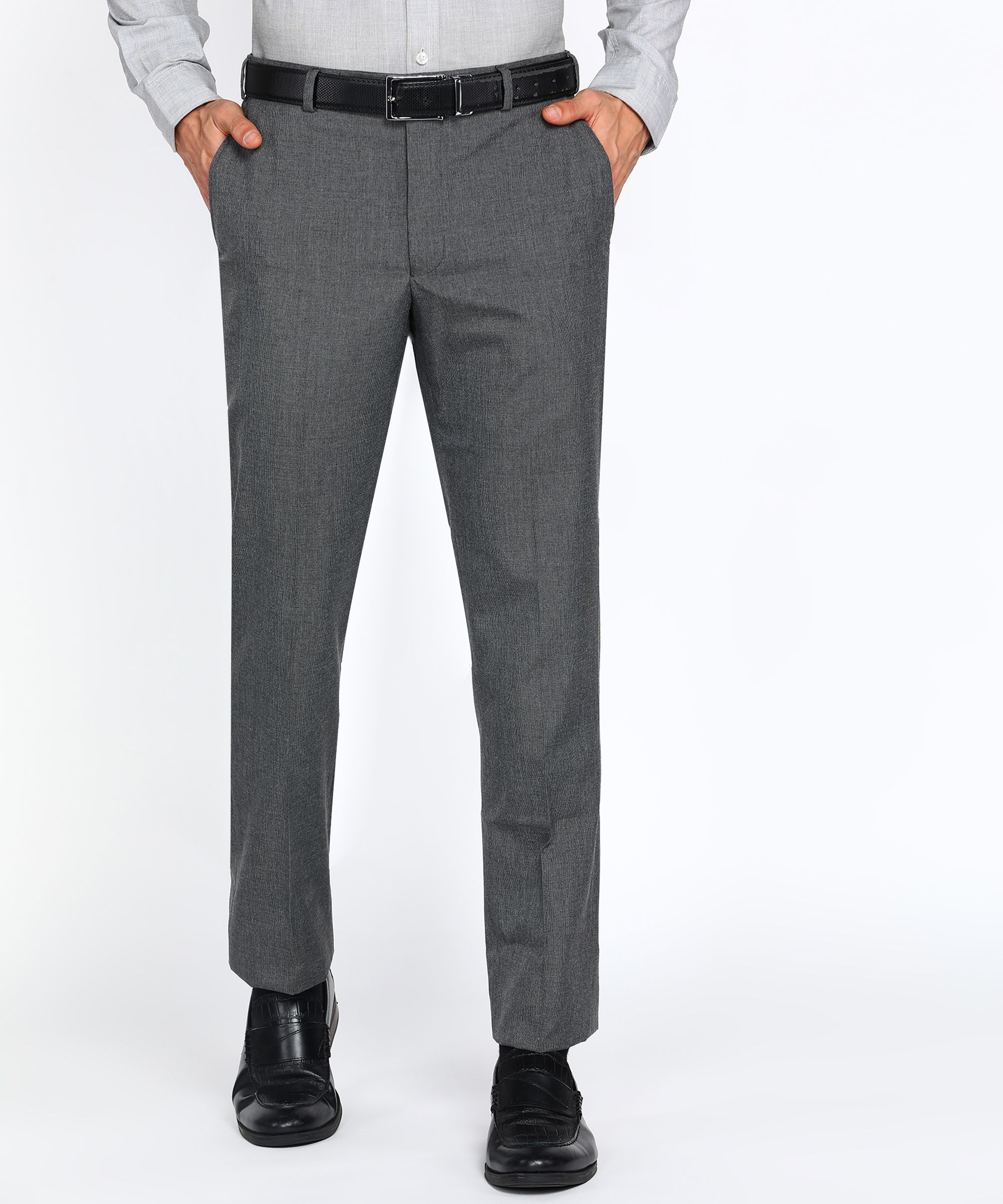 park avenue Men Slim Fit Grey Polyester Trousers-picture-12