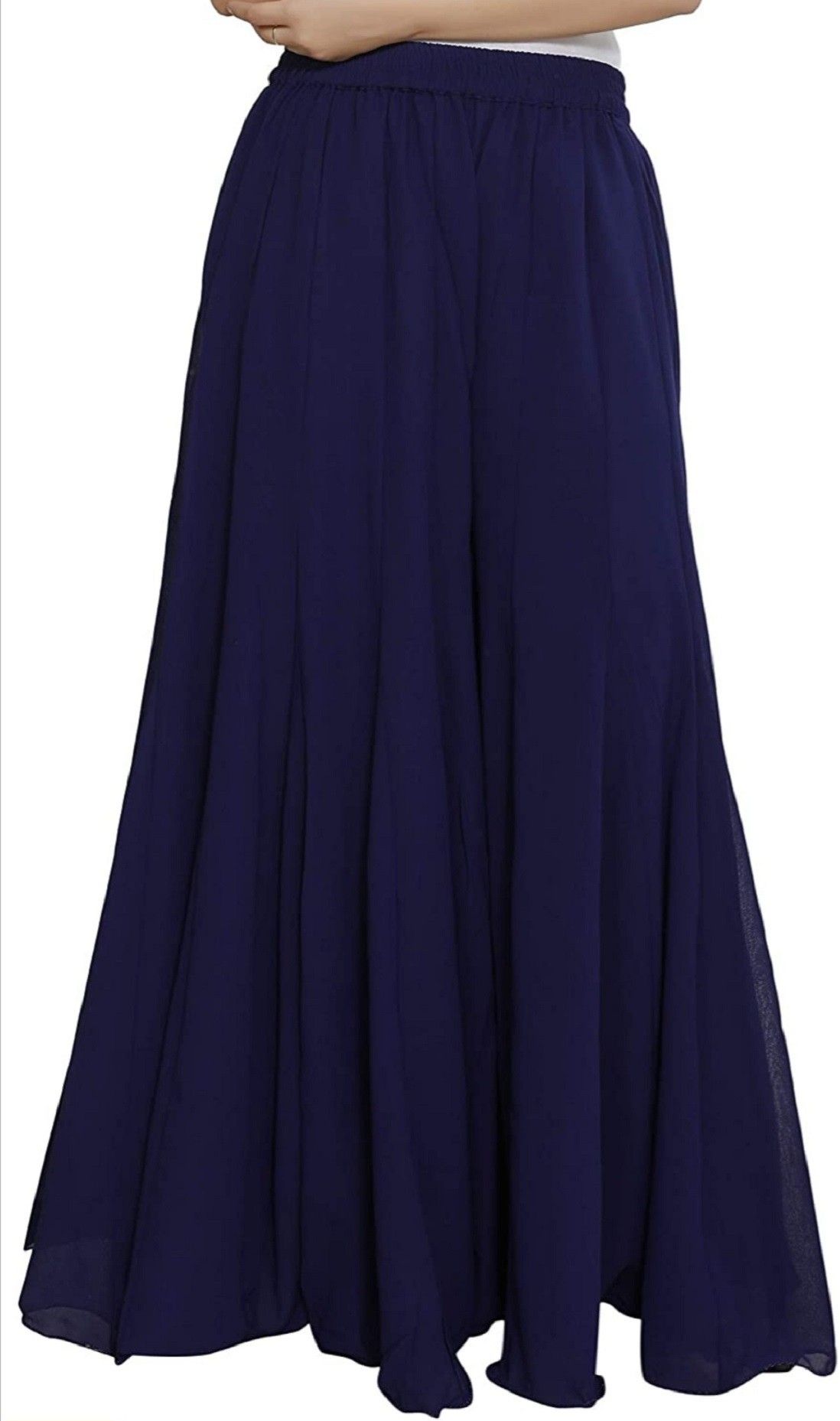 farden Women Flared Dark Blue Georgette Trousers-picture-24