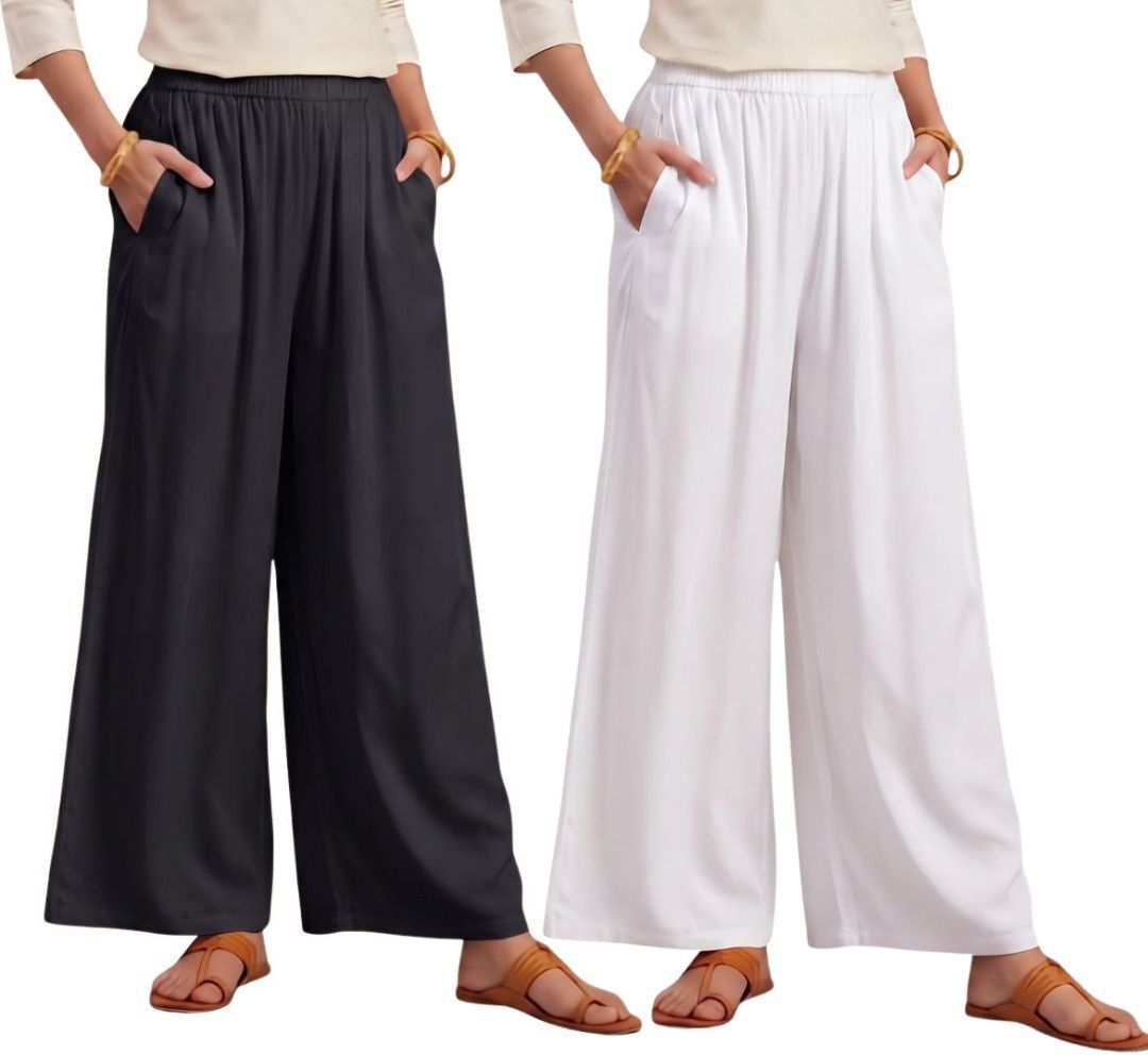 arsh fashion Pack of 2 Women Loose Fit Black, Yellow Cotton Blend Trousers-picture-31