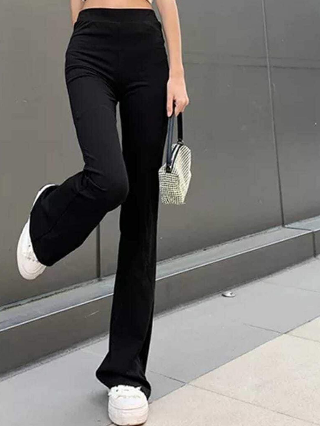 broadstar Women Flared Black Lycra Blend Trousers-picture-5