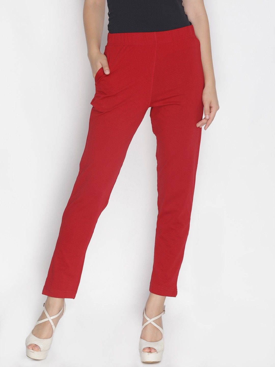 lyra Women Regular Fit Red Cotton Blend Trousers-picture-38