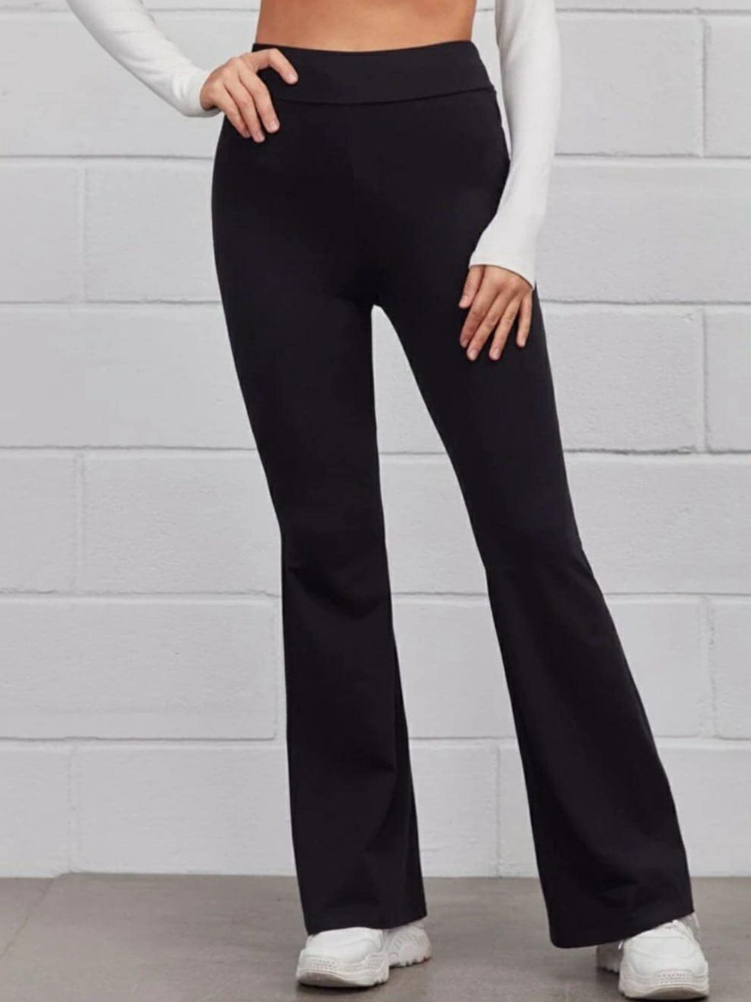 broadstar Women Flared Black Lycra Blend Trousers-picture-38