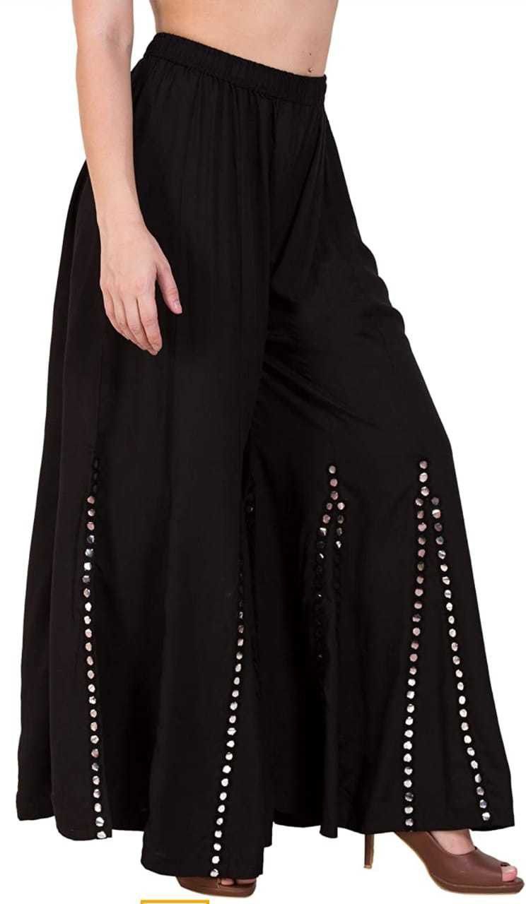 Women Regular Fit Black Viscose Rayon Trousers