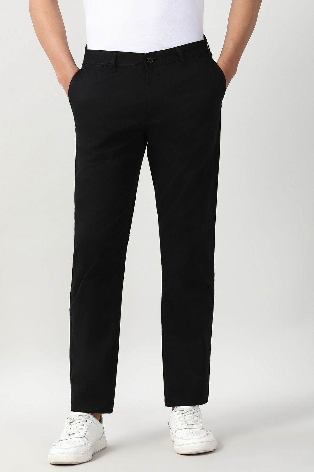 peter england Men Slim Fit Black Cotton Blend Trousers-picture-12