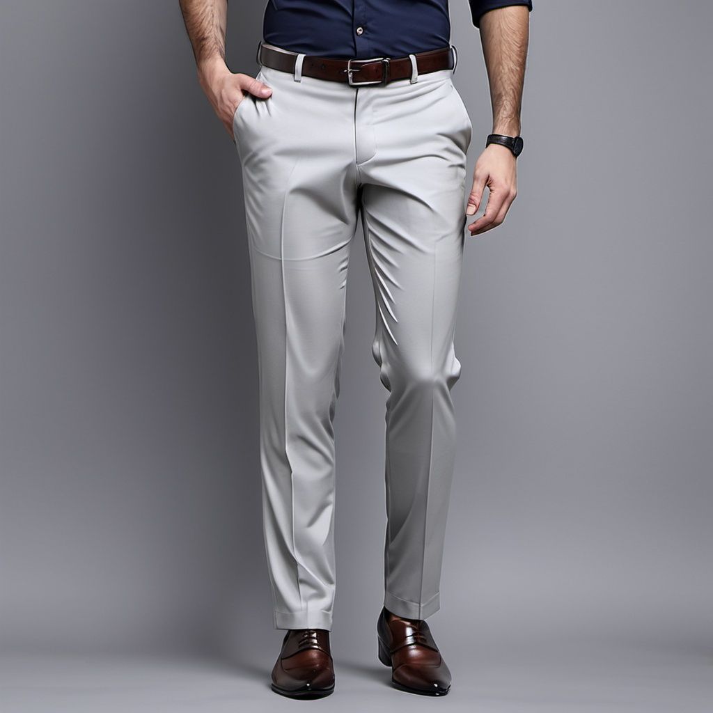 Men Regular Fit Grey Polycotton Trousers-image-30
