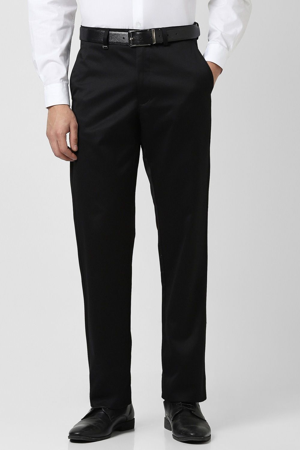 van heusen Men Regular Fit Black Polycotton Trousers-picture-14