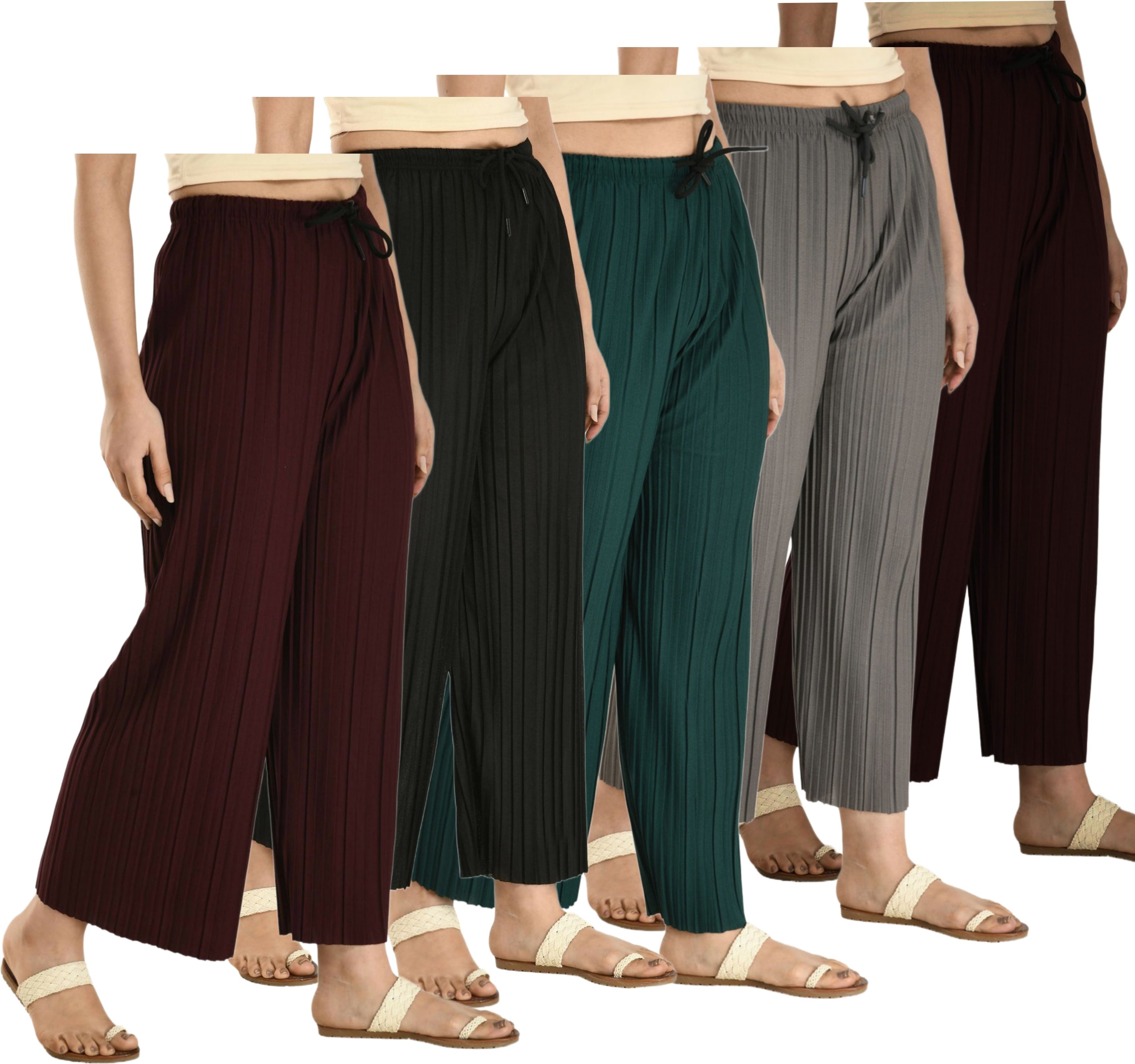 Pack of 5 Women Regular Fit Multicolor Lycra Blend Trousers-image-27