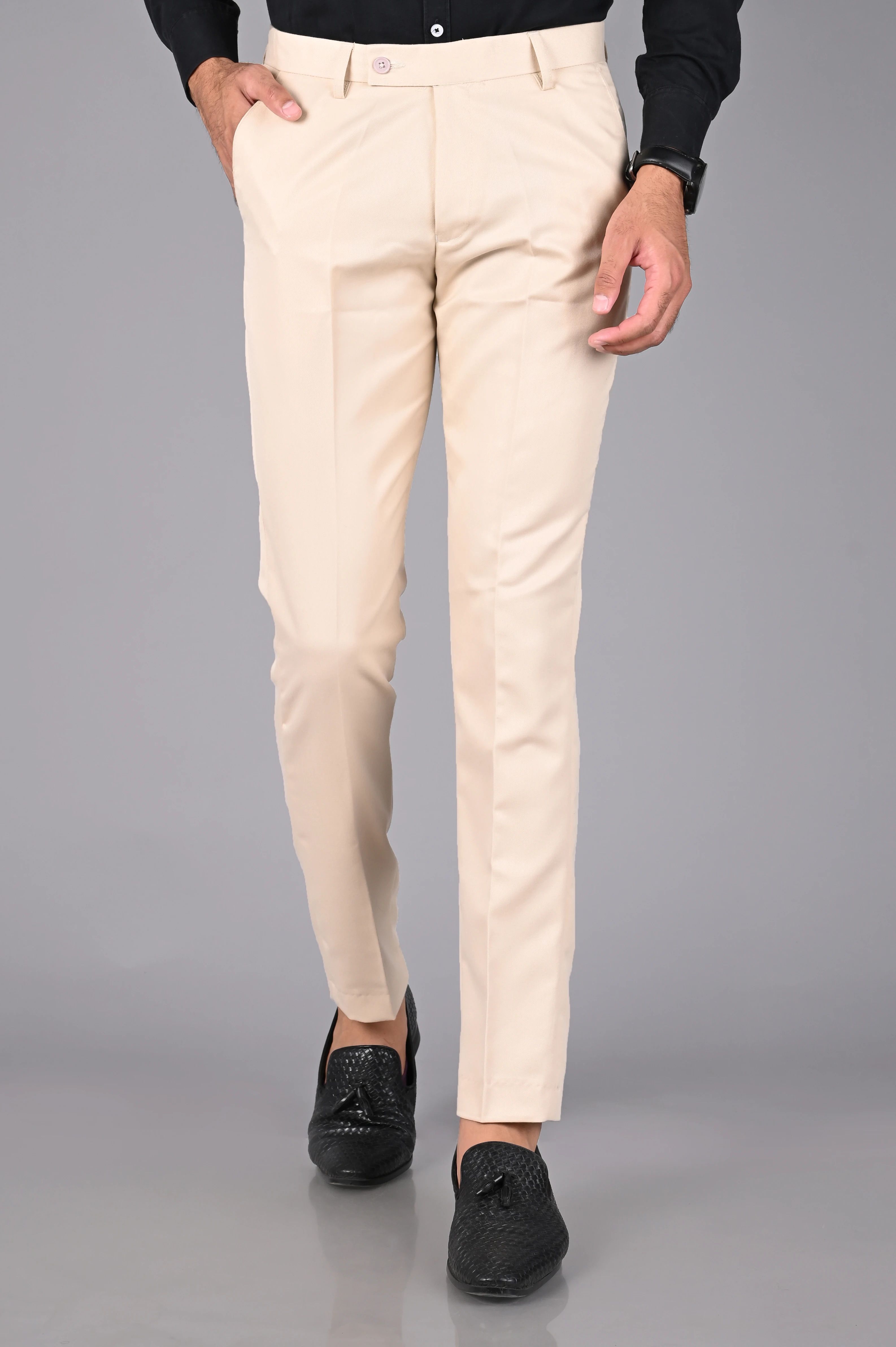 mancrew Men Regular Fit Cream Cotton Blend Trousers-picture-13