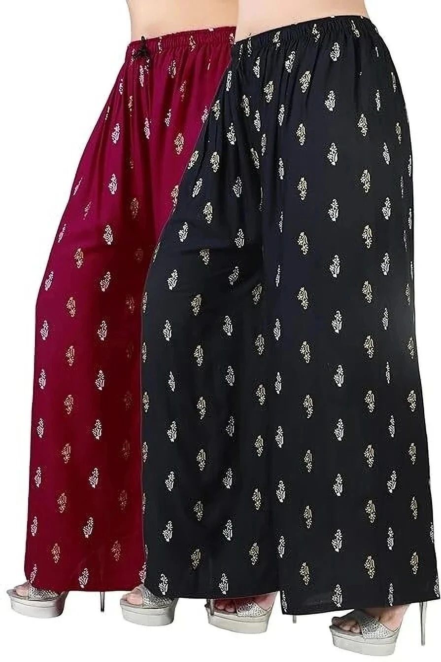Pack of 2 Women Relaxed Black, Maroon Viscose Rayon Trousers-image-45