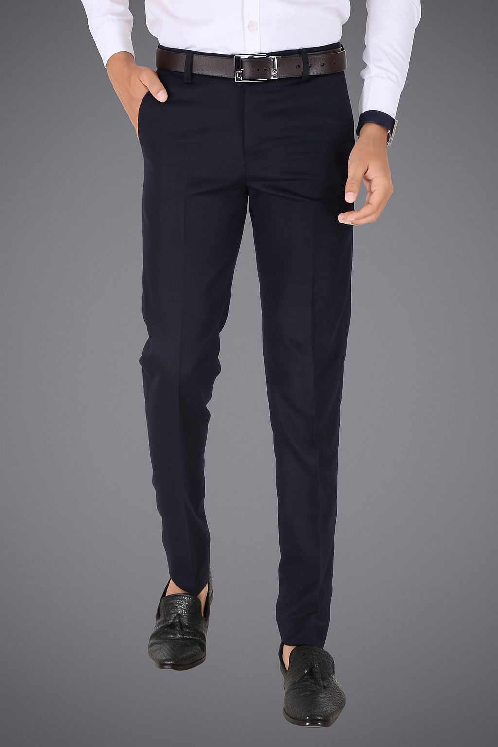 cyphus Men Slim Fit Dark Blue Viscose Rayon Trousers-picture-14