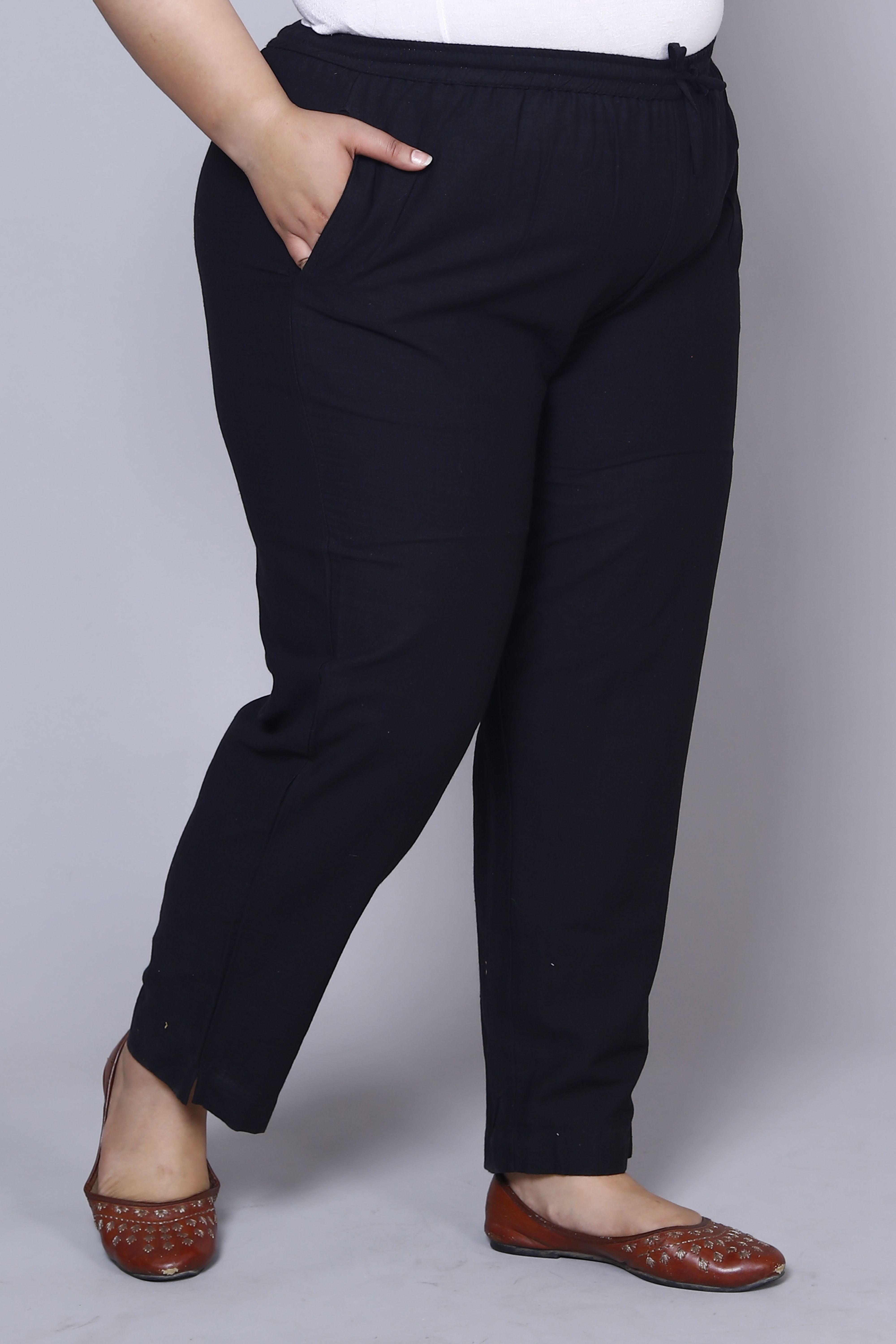 aavoni Women Straight Fit Black Pure Cotton Trousers-picture-13