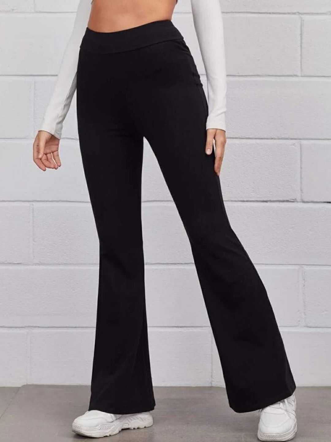 broadstar Women Flared Black Lycra Blend Trousers-picture-6