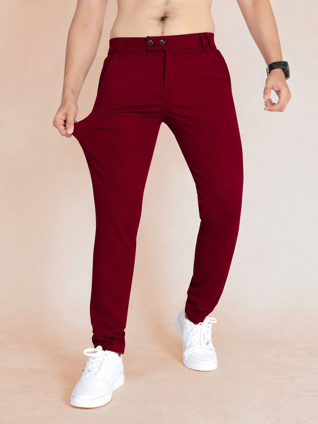 combraided Men Slim Fit Maroon Cotton Blend Trousers-picture-34