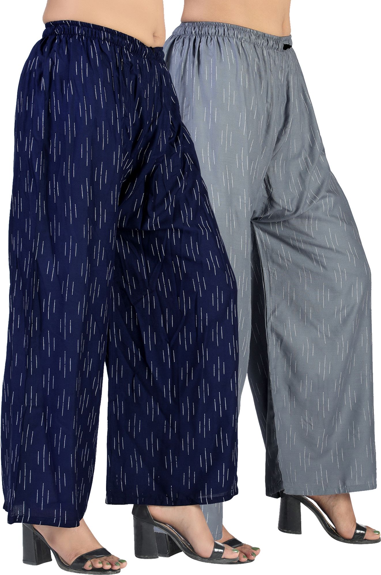 4k fashion Pack of 2 Women Relaxed Blue, Grey Viscose Rayon Trousers-picture-18