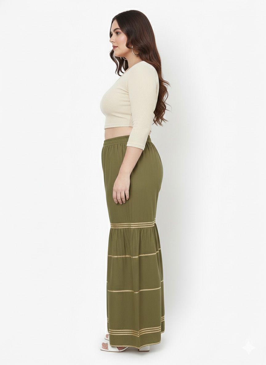 Women Regular Fit Light Green Viscose Rayon Trousers