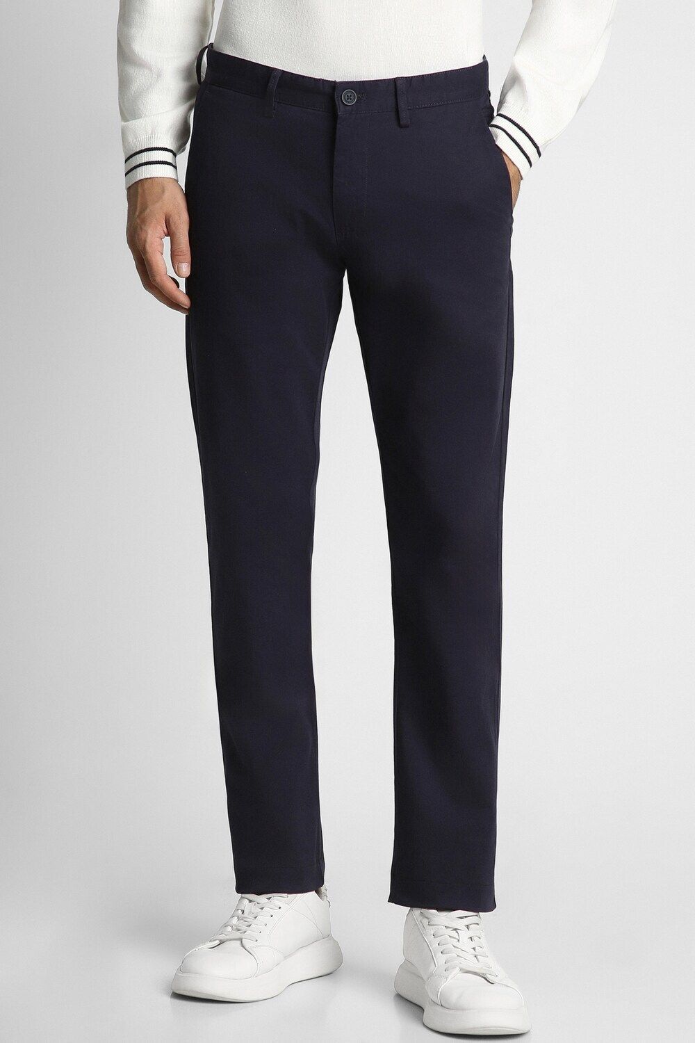 peter england Men Slim Fit Dark Blue Cotton Blend Trousers-picture-12