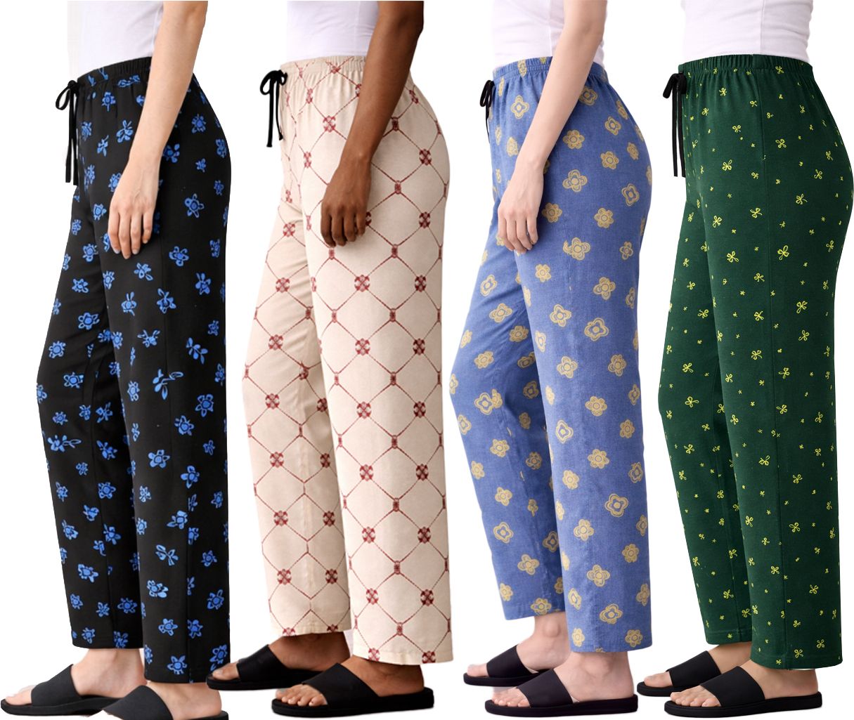 Pack of 4 Women Regular Fit Multicolor Cotton Blend Trousers-image-29