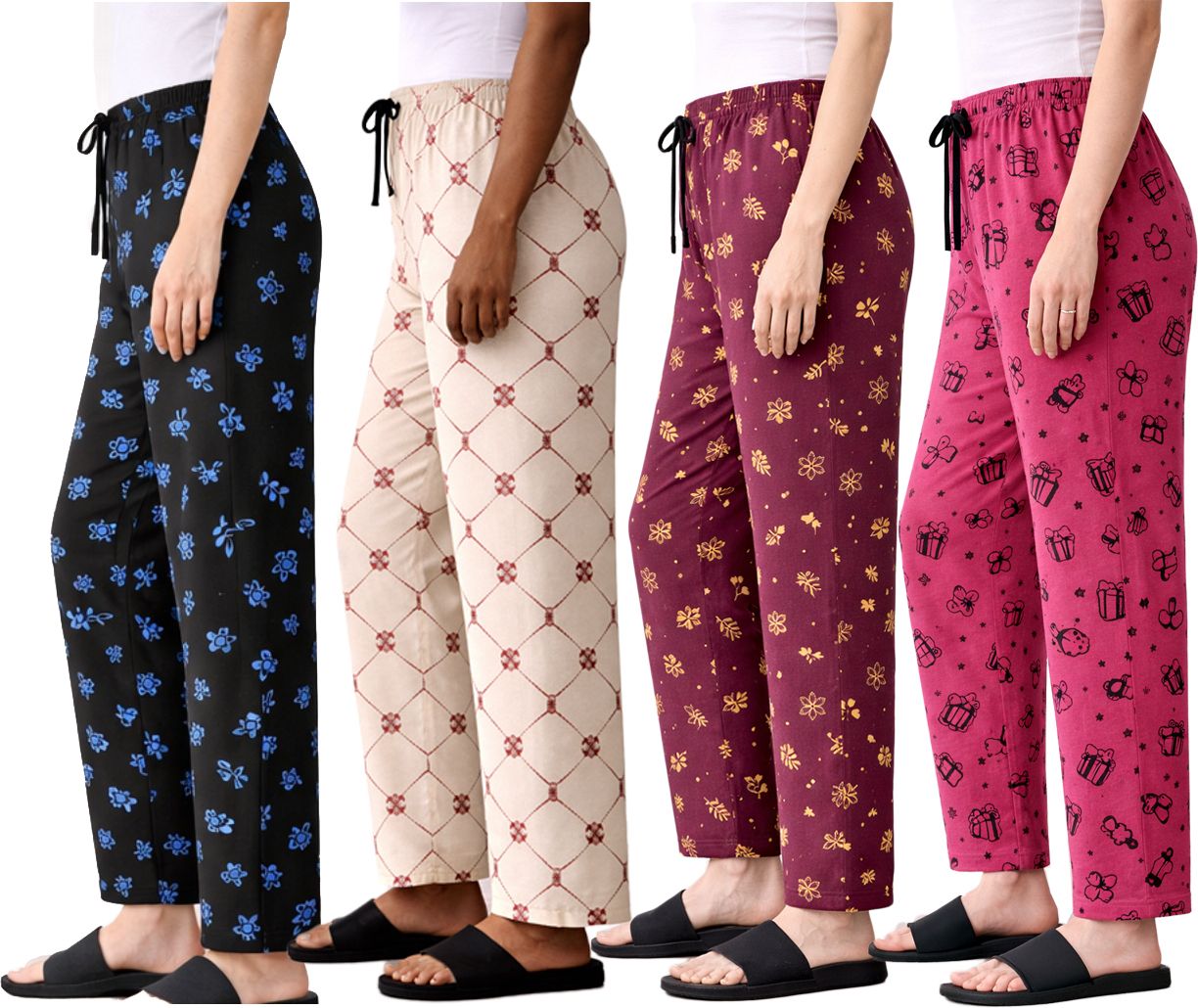 Pack of 4 Women Regular Fit Multicolor Cotton Blend Trousers-image-28