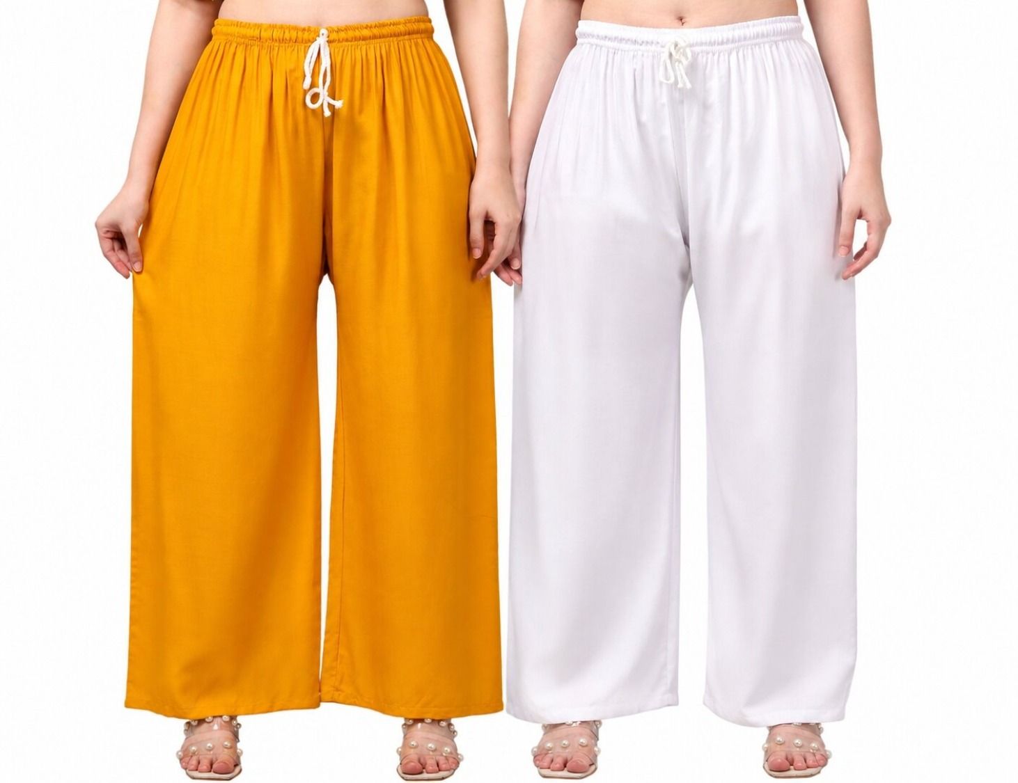 aura glam Pack of 2 Women Loose Fit Multicolor Viscose Rayon Trousers-picture-16