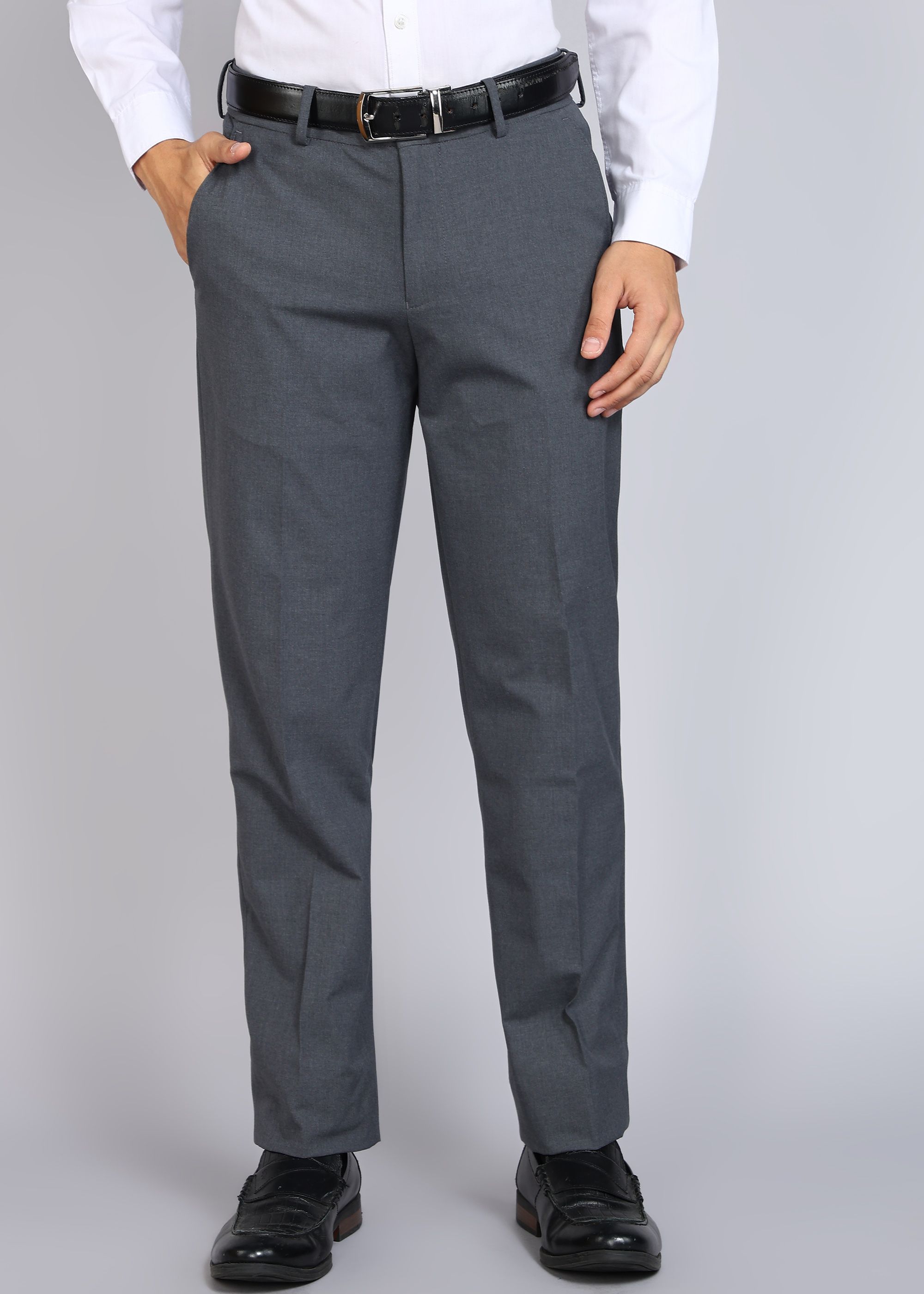 louis philippe Men Slim Fit Grey Polyester Trousers-picture-12