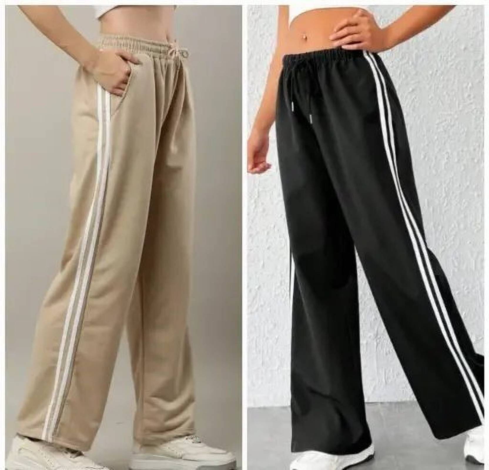 Pack of 2 Women Solid, Striped Multicolor Track Pants