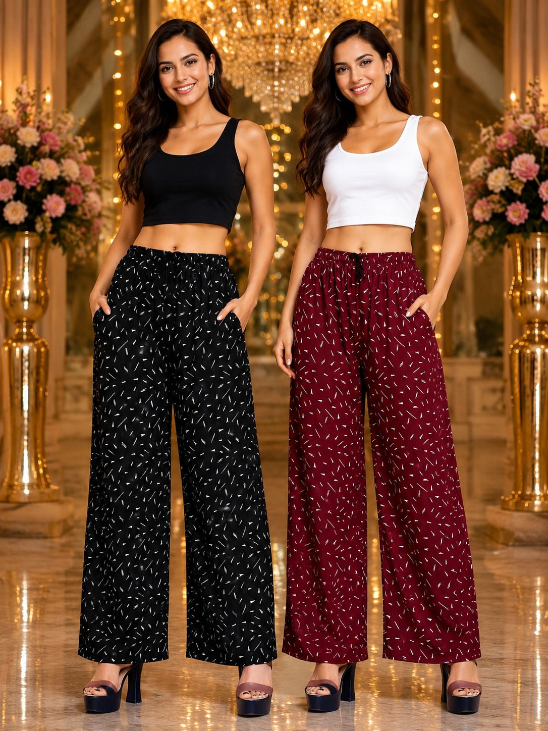 gpfashion Pack of 2 Women Loose Fit Black, Maroon Cotton Blend Trousers-picture-13