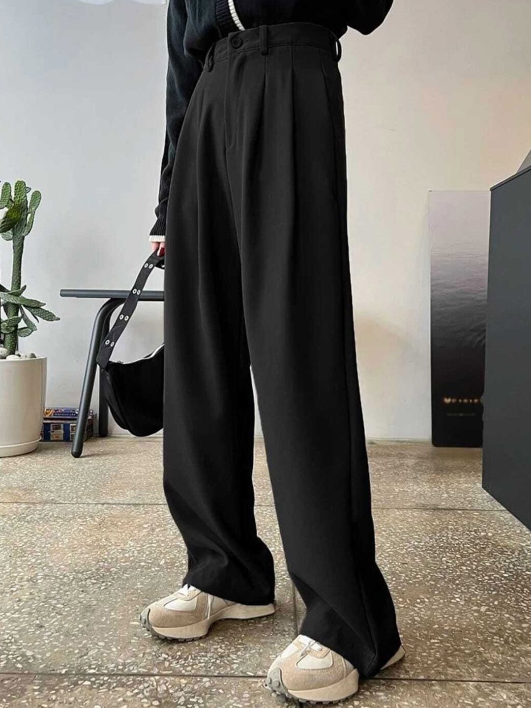 broadstar Women Loose Fit Black Lycra Blend Trousers-picture-12
