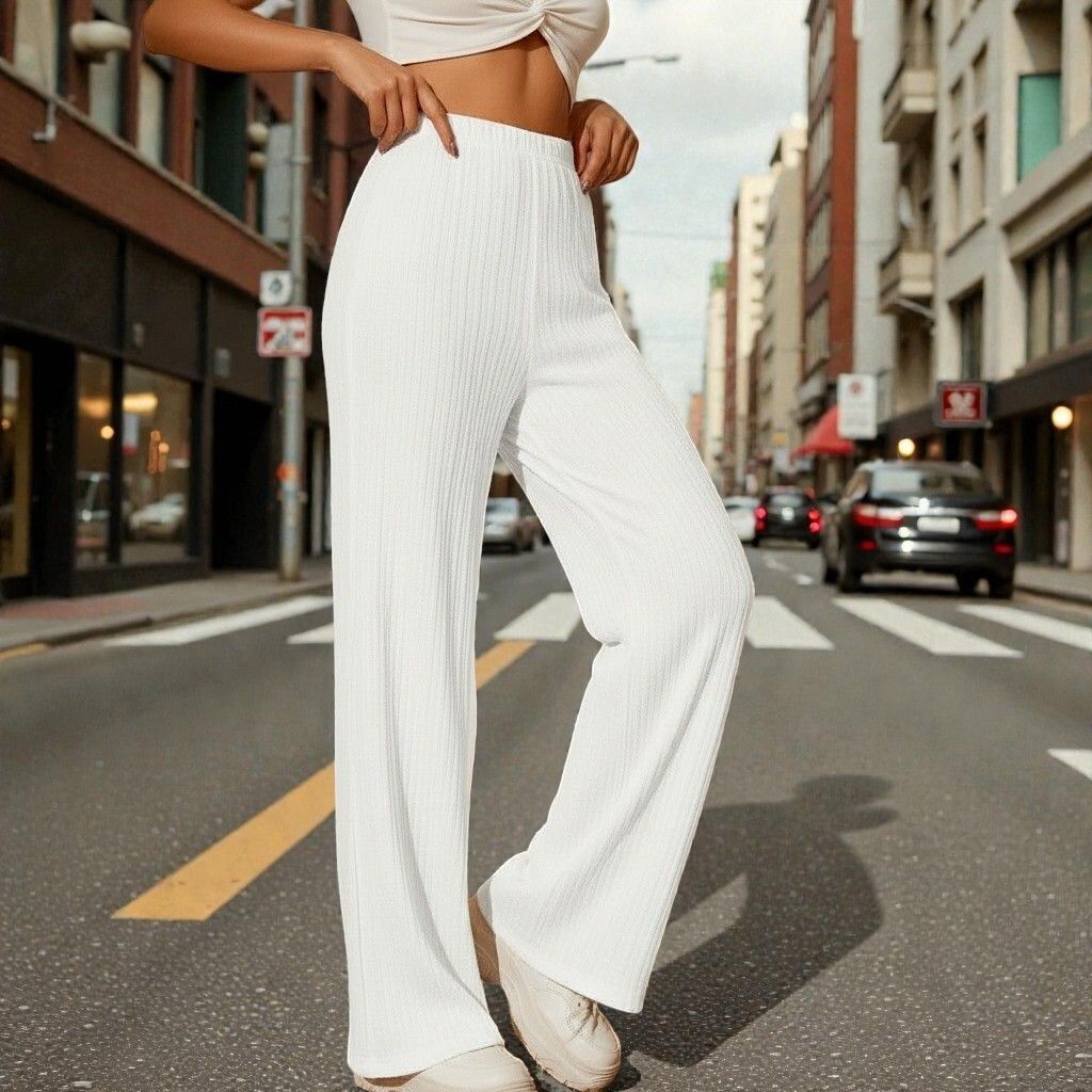 fuback Women Regular Fit White Cotton Blend Trousers-picture-26