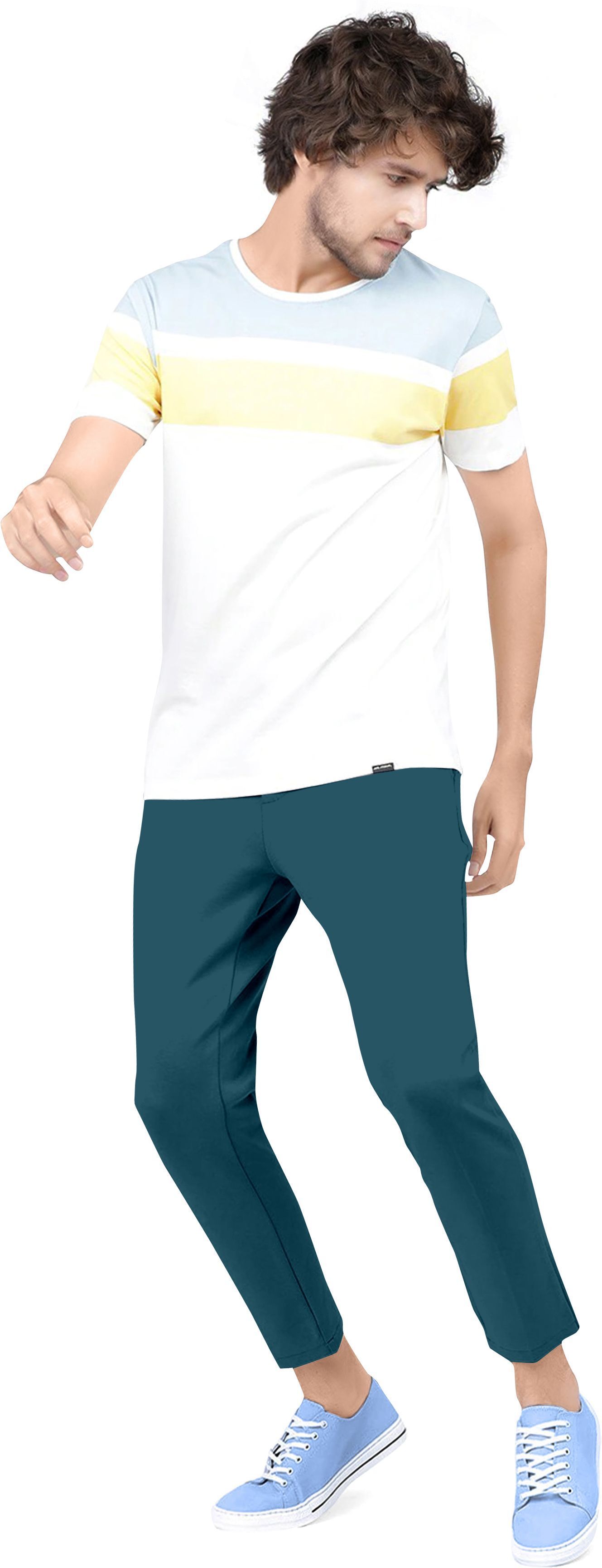 Men Slim Fit Green Lycra Blend Trousers-image-4