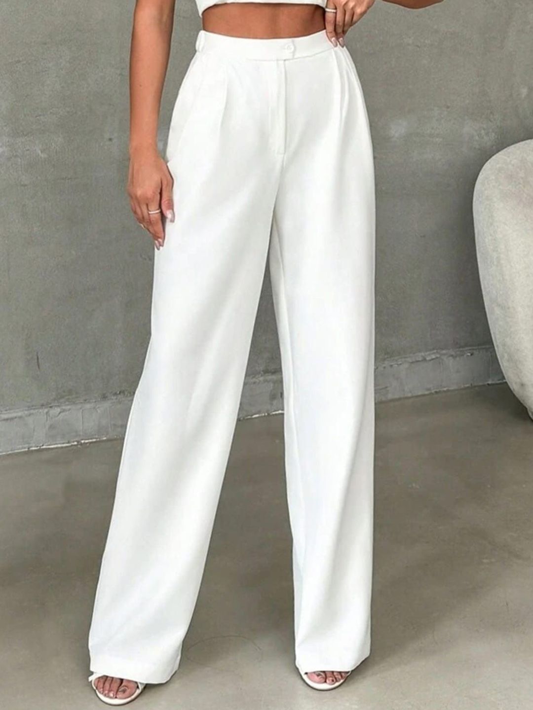 Women Loose Fit White Polyester Trousers-image-46