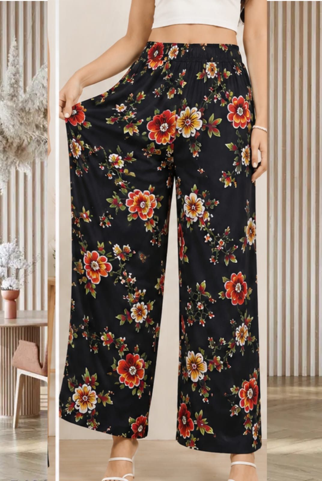 Women Comfort Fit, Loose Fit Black Polycotton Trousers-image-6