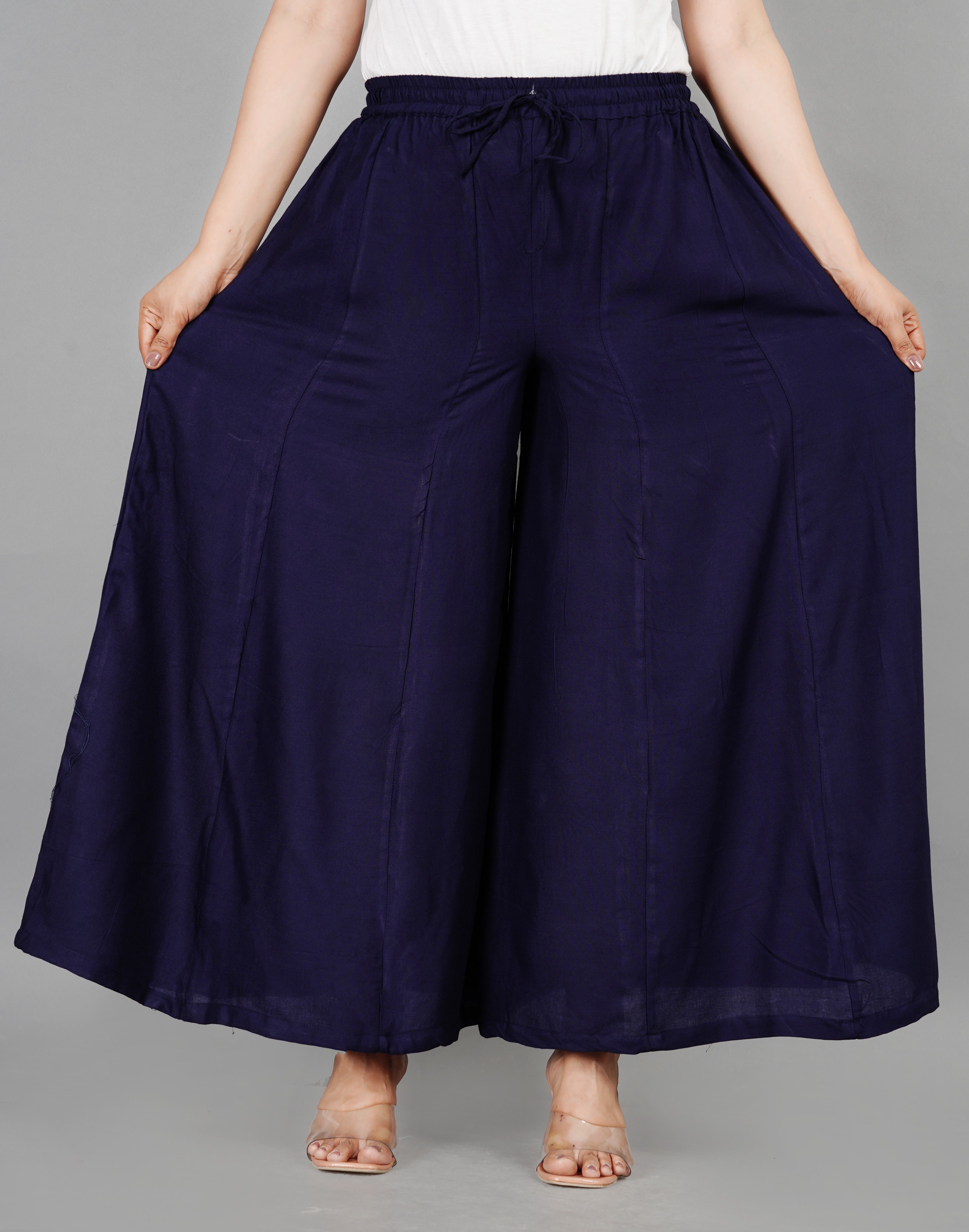 stricklin Women Flared Dark Blue Viscose Rayon Trousers-picture-12