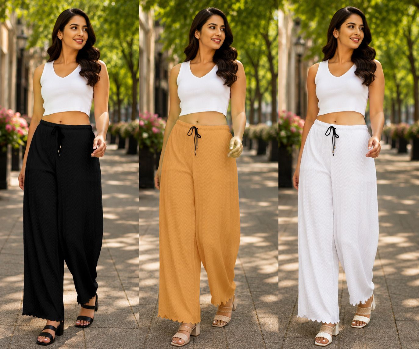 anjula enterprises Pack of 3 Women Loose Fit Black, White, Cream Lycra Blend Trousers-picture-23
