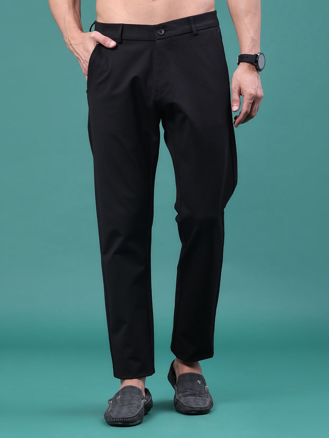 limeroad Men Slim Fit Black Cotton Blend Trousers-picture-10