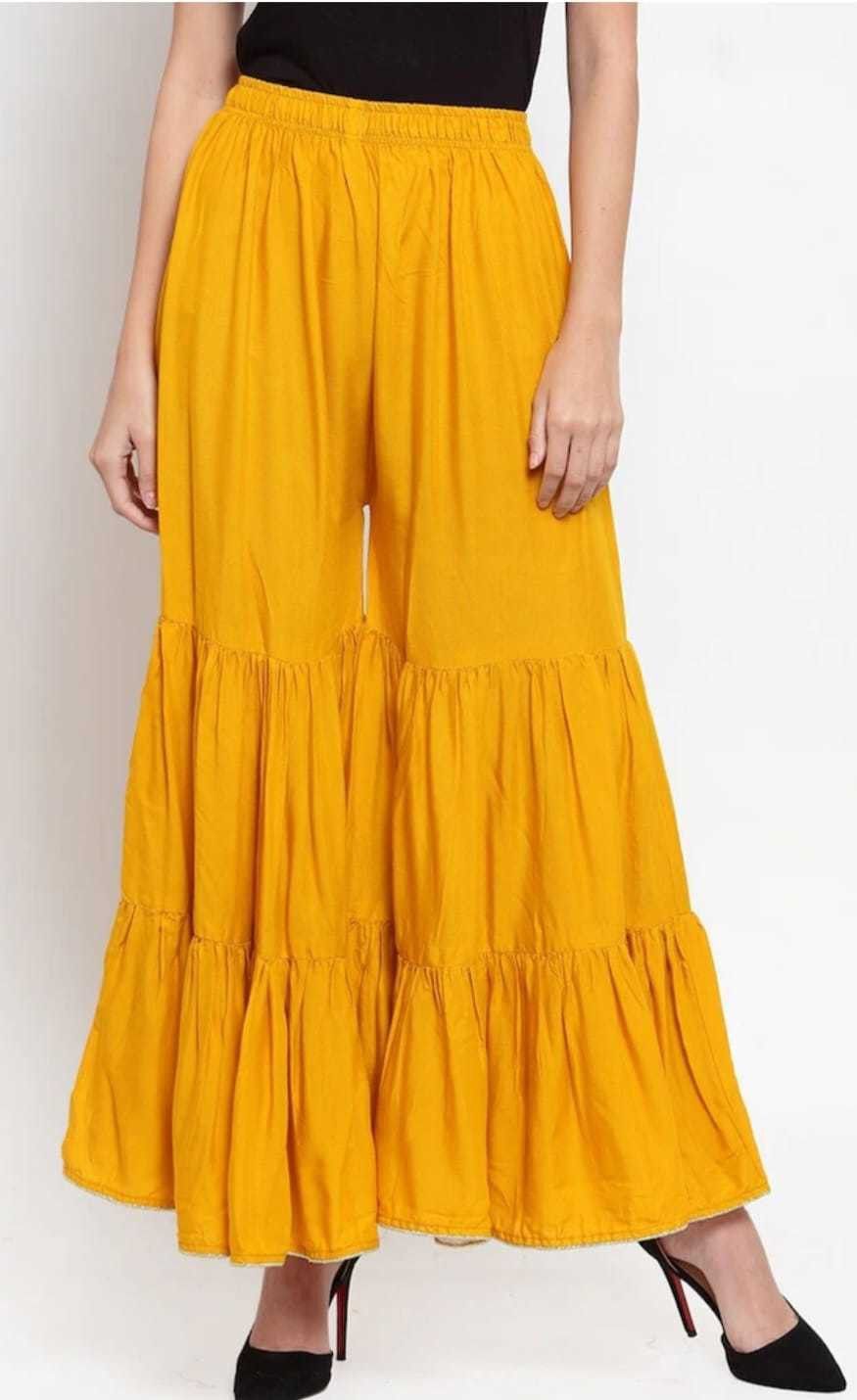 rangkriti Women Flared Yellow Viscose Rayon Trousers-picture-15