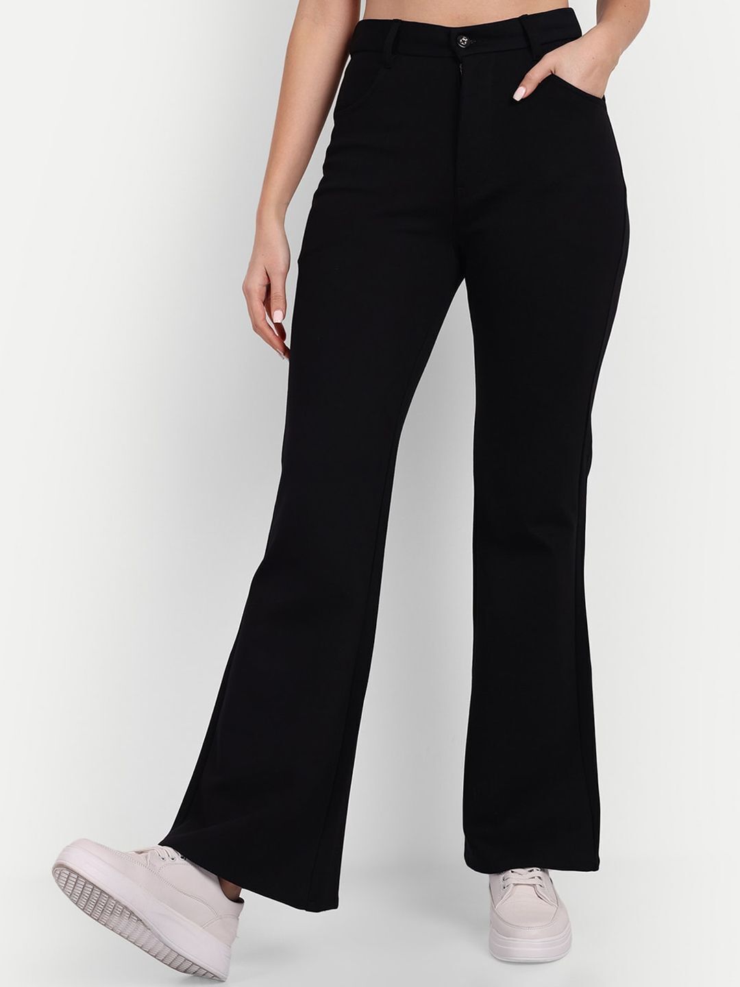 broadstar Women Flared Black Lycra Blend Trousers-picture-30