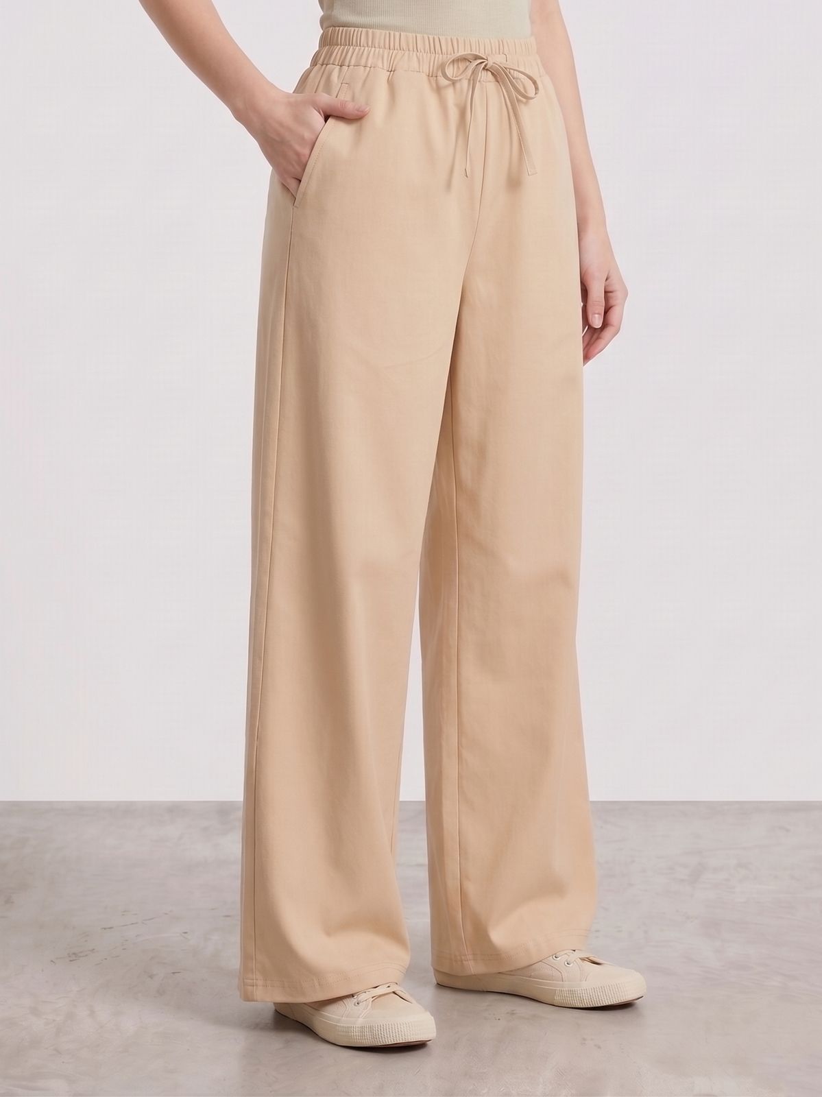 pptoss Women Loose Fit Beige Cotton Blend Trousers-picture-37