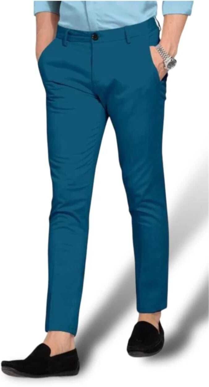 bidatsh trend Men Slim Fit Blue Lycra Blend Trousers-picture-1