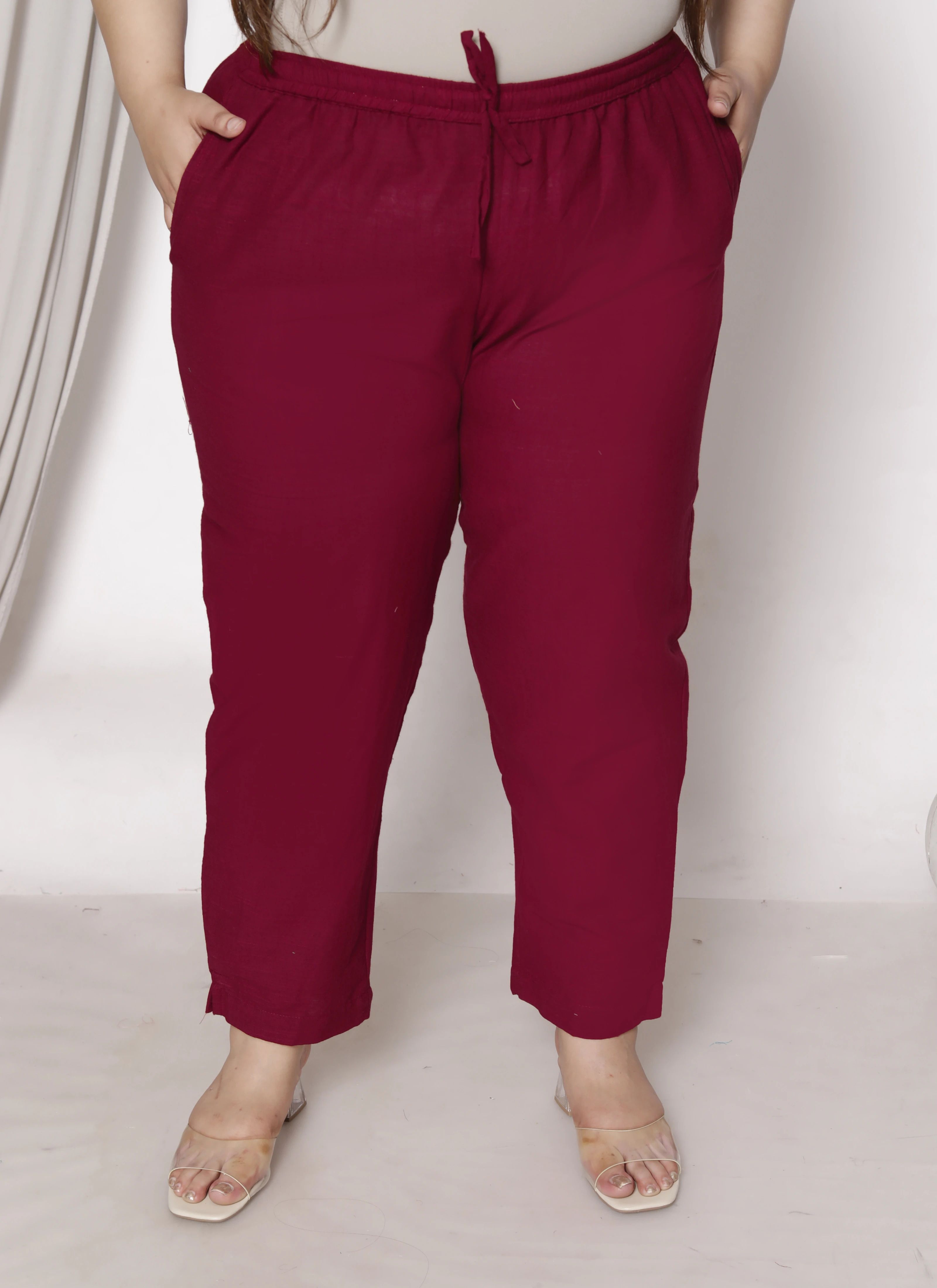 Women Regular Fit Maroon Pure Cotton Trousers-image-19