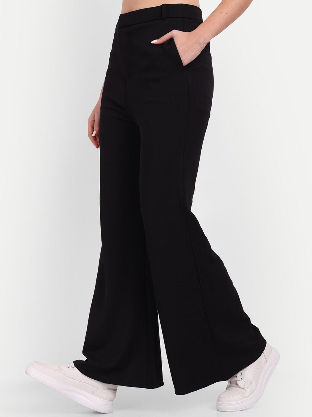 Women Flared Black Lycra Blend Trousers-image-37