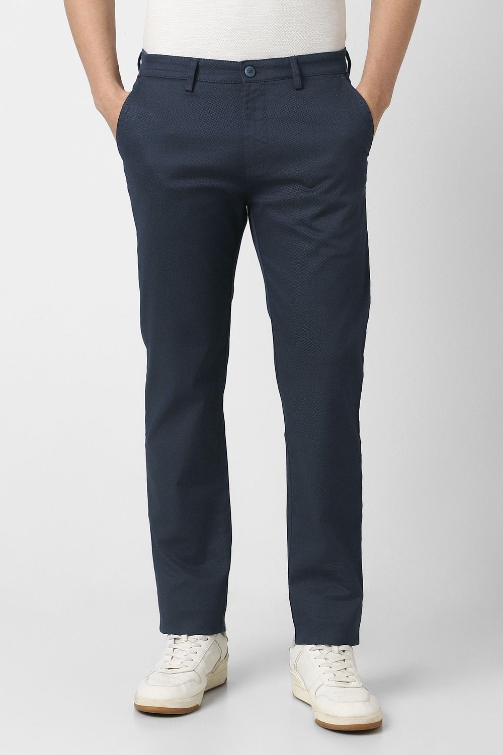 peter england Men Skinny Fit Blue Cotton Blend Trousers-picture-12