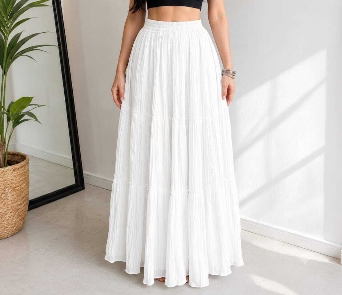 Women Solid Pleated White Skirt-image-15