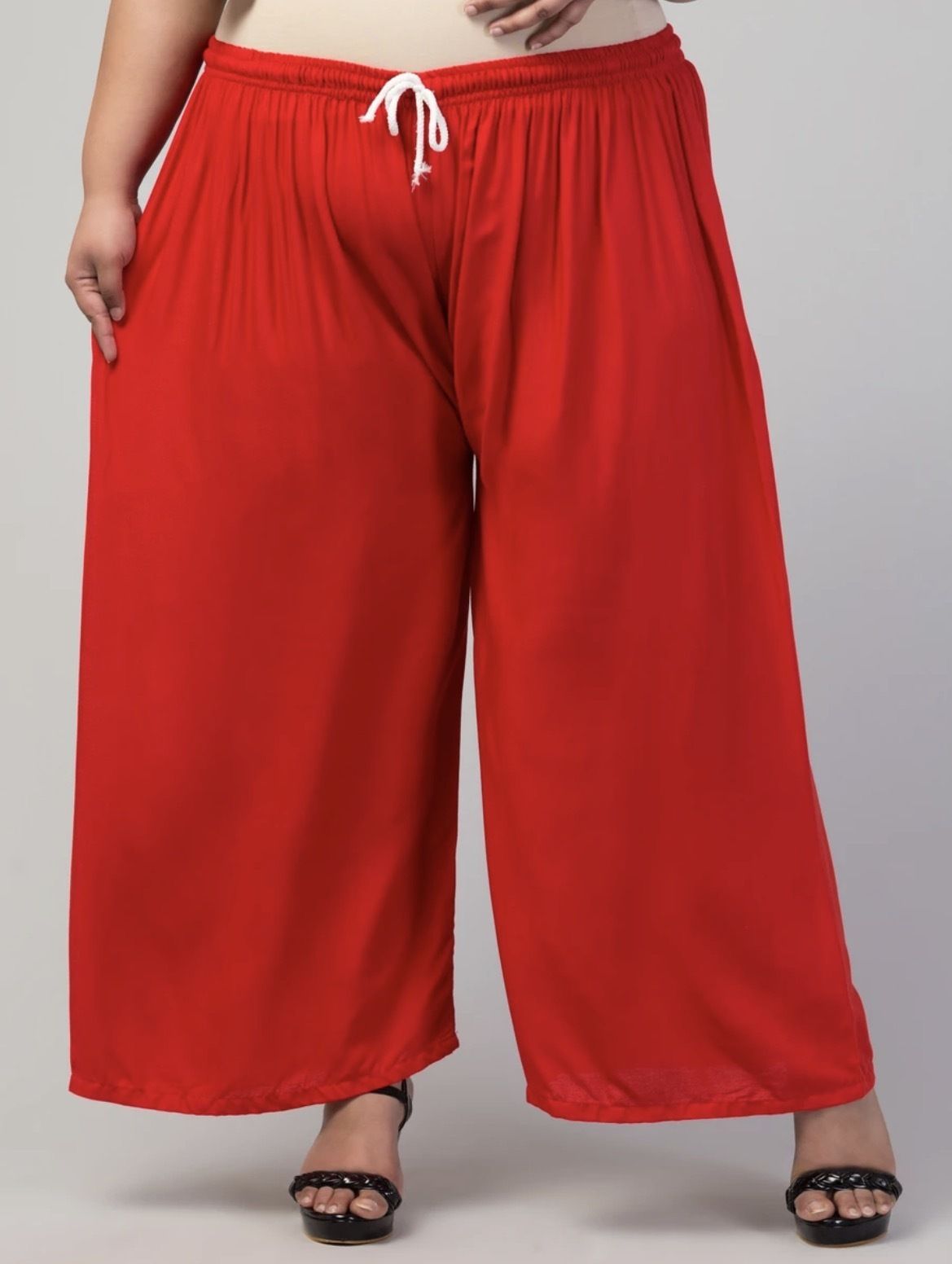 vdacollections Women Flared Red Viscose Rayon Trousers-picture-24