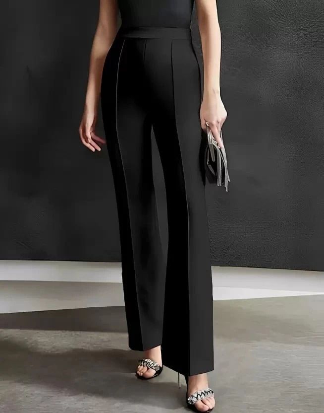 Women Regular Fit Black Cotton Blend Trousers