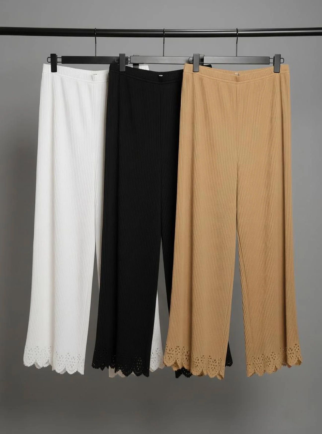 plazzoforwomen Pack of 3 Women Straight Fit, Relaxed Black, Brown, White Lycra Blend Trousers-picture-22