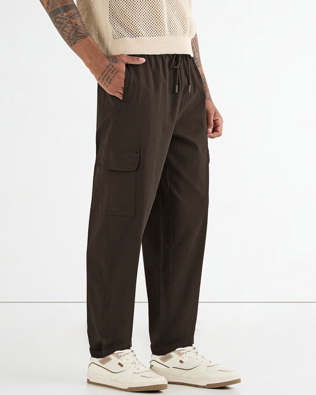 bewakoof Men Relaxed Brown Cotton Blend Trousers-picture-11