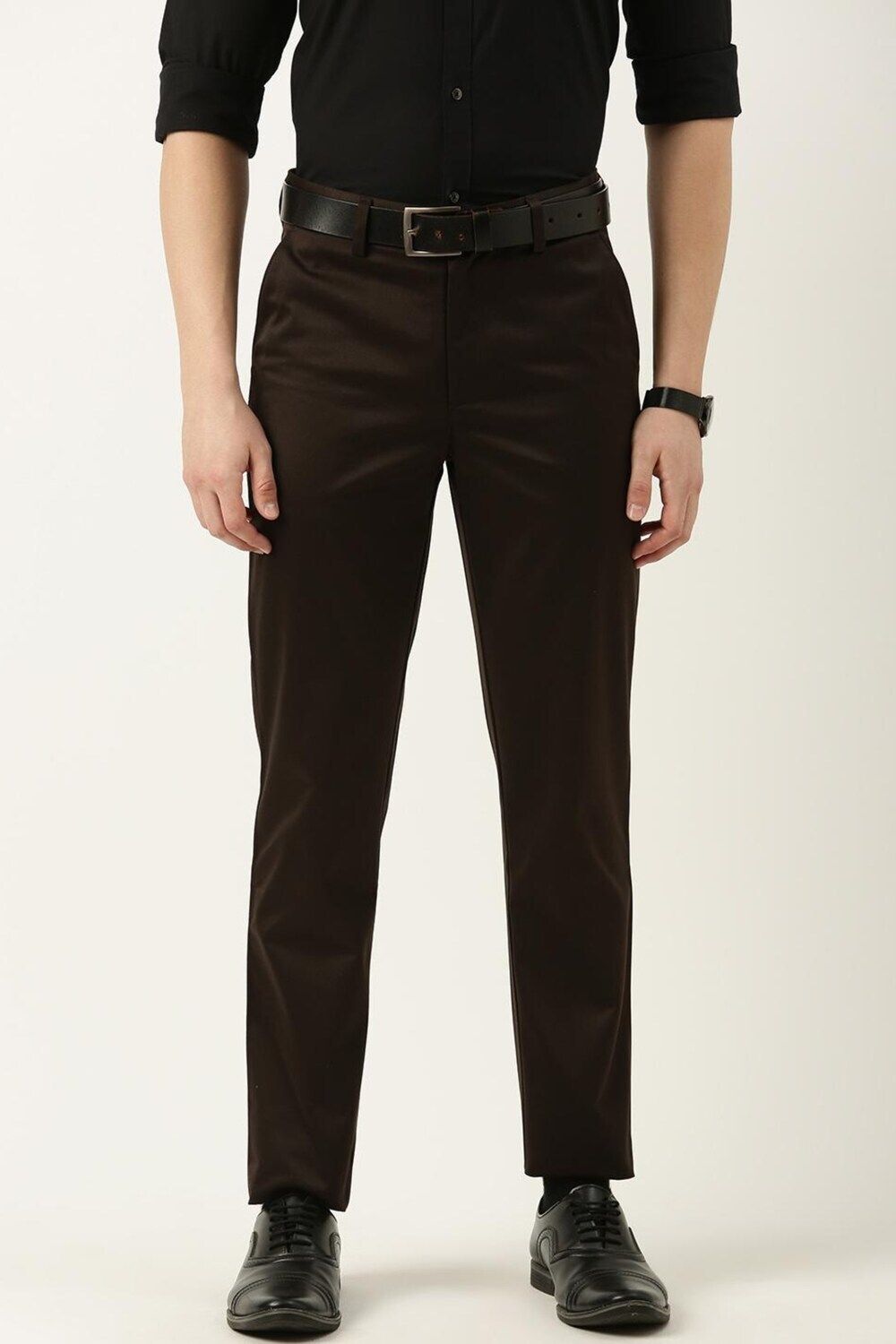 Men Slim Fit Brown Polycotton Trousers-image-22